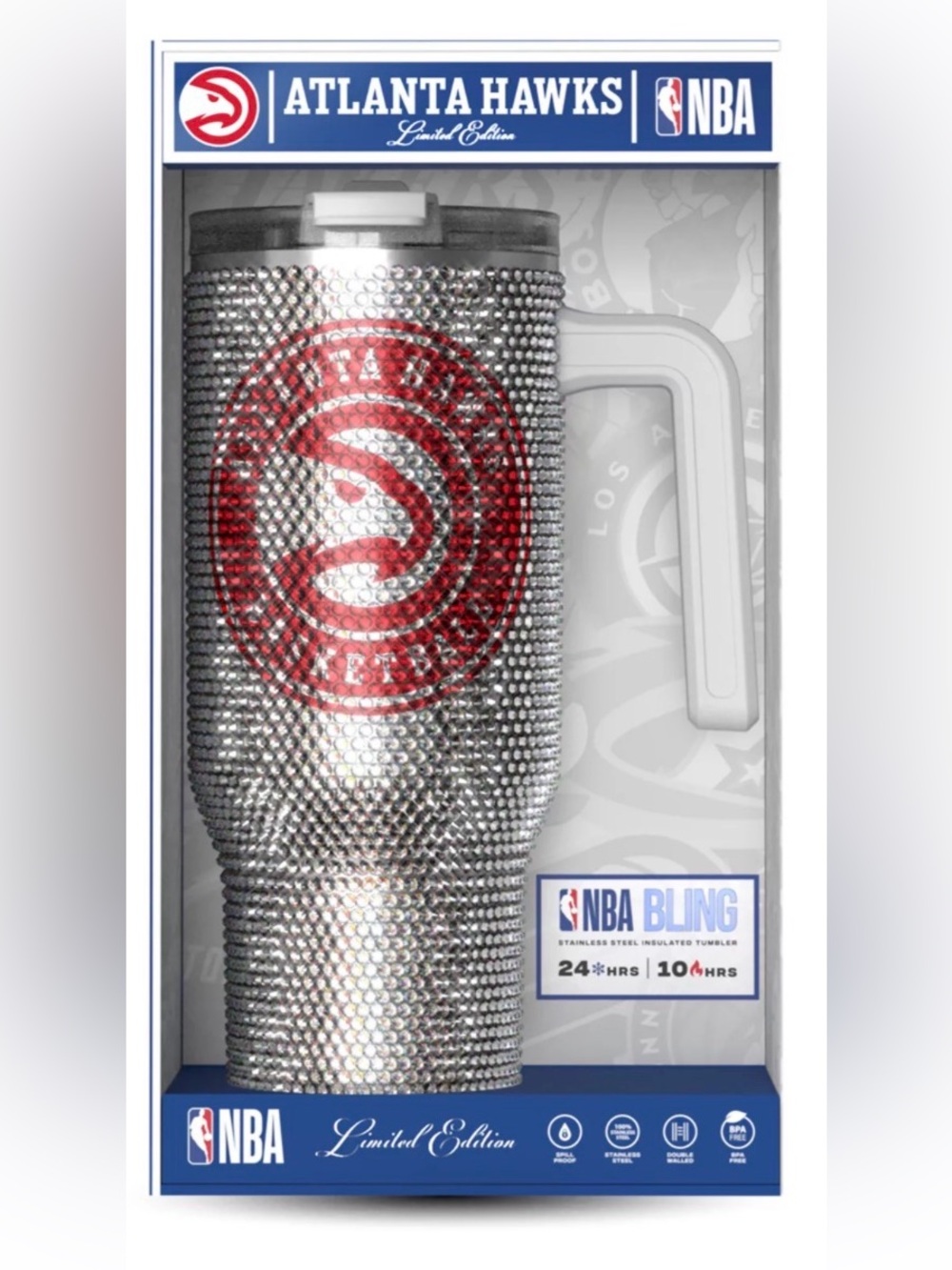 NIB, NBA Bling Stainless Steel Cup - Atlanta Hawks Logo
